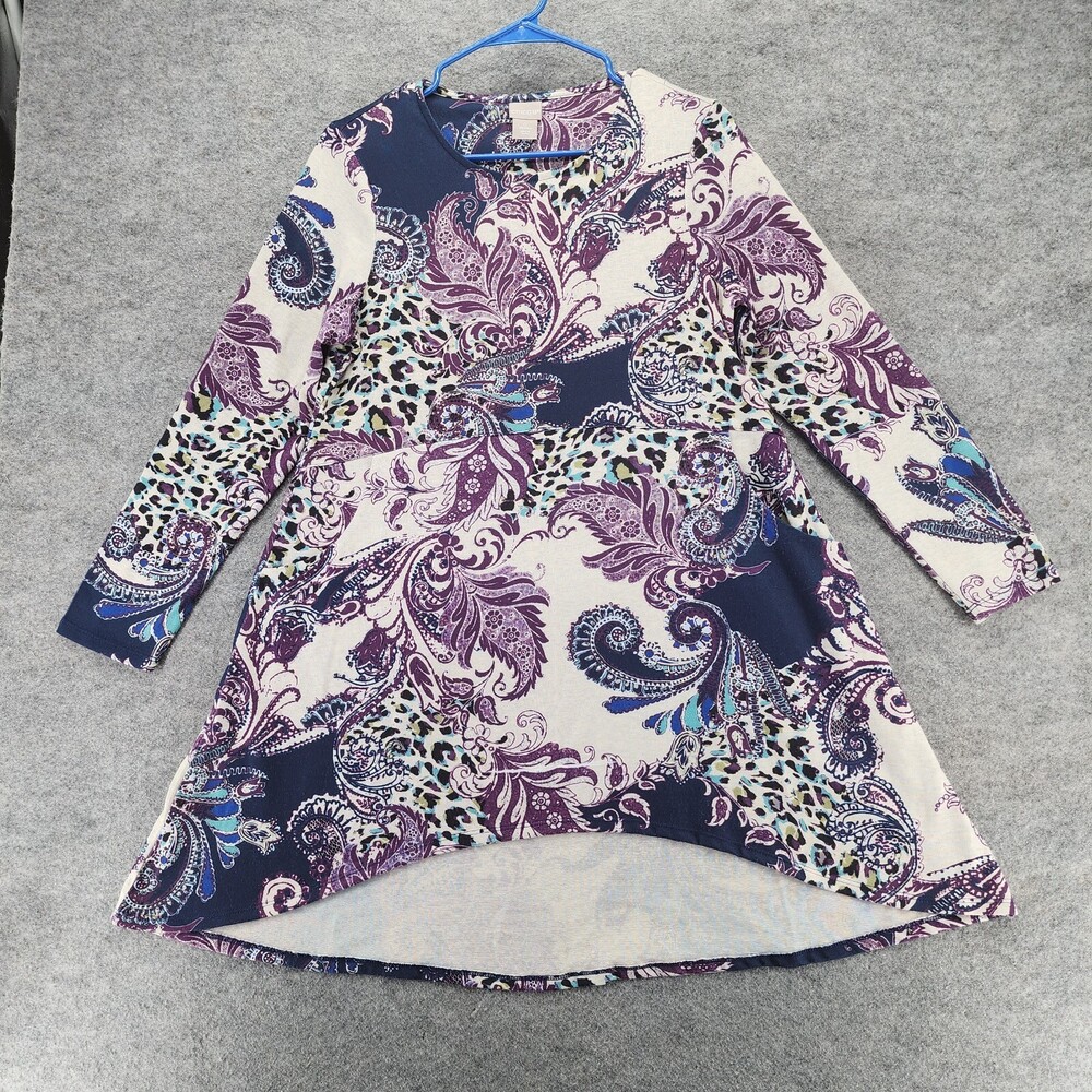 Chicos Shirt Womens 0 US Small 3/4 Sleeve Tunic Purple Paisley